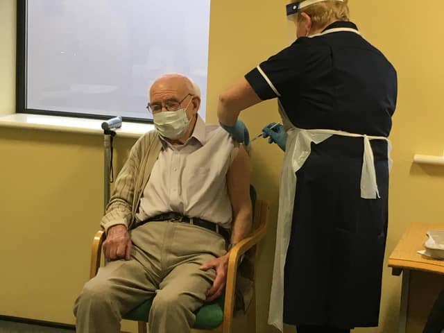 Mr Robert Stopford-Taylor, the first patient to be vaccinated at a primary care site in Derbyshire