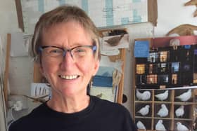 Vivienne Sillar has made a dozen smoke-fired ceramic pigeons for the Peak District Artisans exhibition.