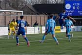 Ethan Mann volleys home Buxton's goal. Photo: Phil Peat.