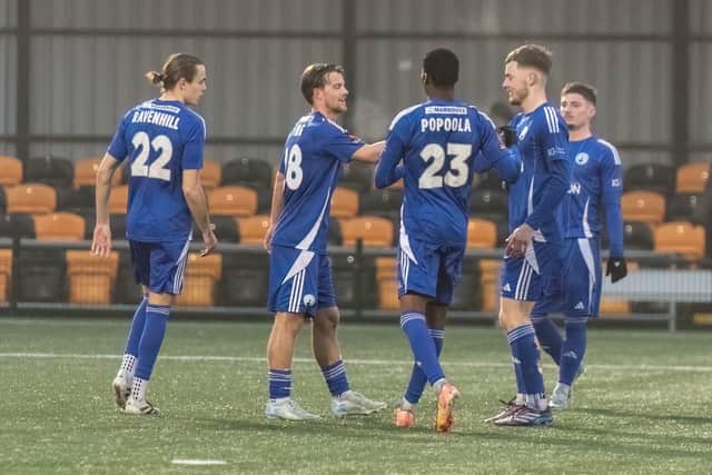 Buxton celebrate another goal. Photo: Phil Peat