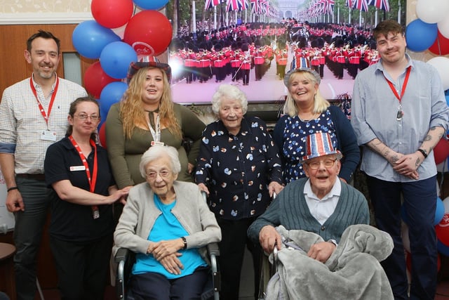 Residents and staff at the Hawthorns Care Home celebrating the coronation. Pic Jason Chadwick