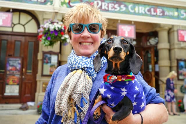 Daschund Greta has starred in two of the shows at this years Buxton International Festival. Pictured- Greta and owner Pat Legg.