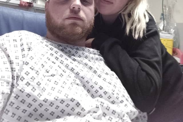 Callum Mchale with Hollie Hulmes in hospital.