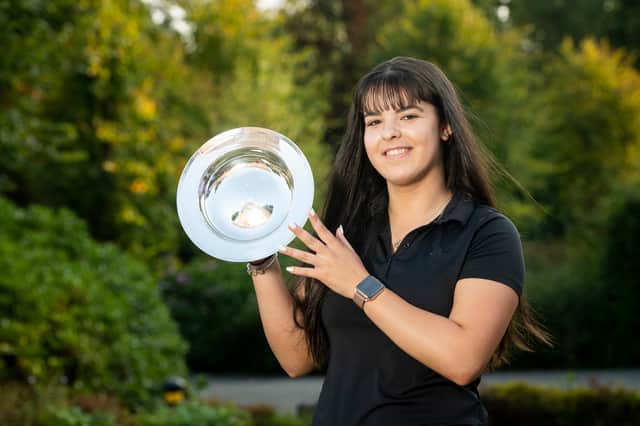 Hannah Morrison shows off her trophy. Pic by Leaderboard Photography.