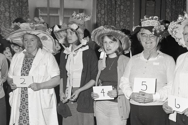 The Dorma Sheets annual easter bonnet competition held at the Chinley factory back in 1976. Photo Alan Swift