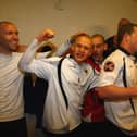 Lindon Meikle celebrates after Eastwood Town shocked League Two leaders Wycombe in the 2008 FA Cup second round.