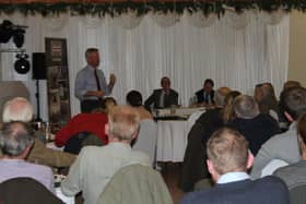 David Exwood addresses the meeting with Derbyshire farmers