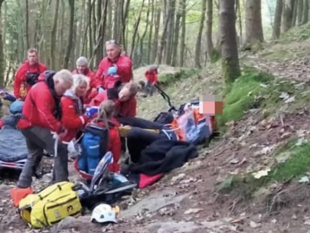 Edale Mountain Rescue Team have been called to reports that a mountain biker crashed in the Peak District, sustaining a leg injury.