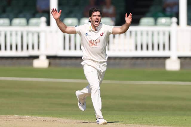 Grant Stewart took 4 for 6 in nine overs to hit Derbyshire's hopes. (Photo by James Chance/Getty Images)
