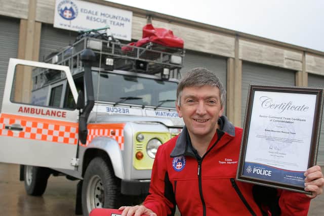 In 2008, Edale Mountain Rescue Team chairman Rob Small was pictured with a commendation the team received from South Yorkshire Police following floods in 2007.