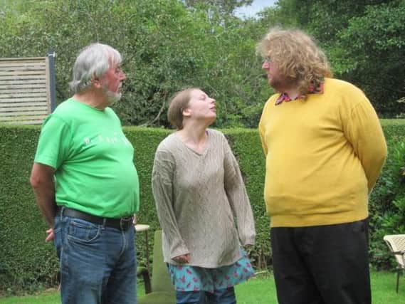 John Stone, Charlotte Creasey, Alex Wilson, left to right, in The Proposal.