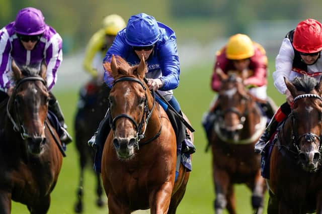 Hurricane Lane (centre), our expert's fancy for the Derby, wins the Dante Stakes at York last month. (PHOTO BY: Alan Crowhurst/Getty Images).
