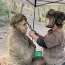 Jack the quarry worker given a quick makeover by sculptor Lorraine Botterill who will also be creating a female quarry worker next month.