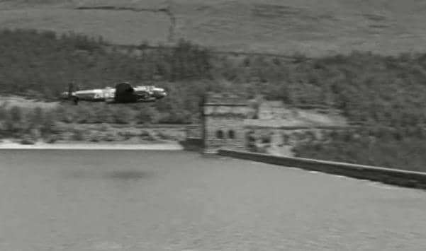 A Lancaster Bomber training over Derwent Reservoir.