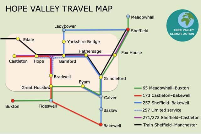 A diagram of bus services in the Hope Valley