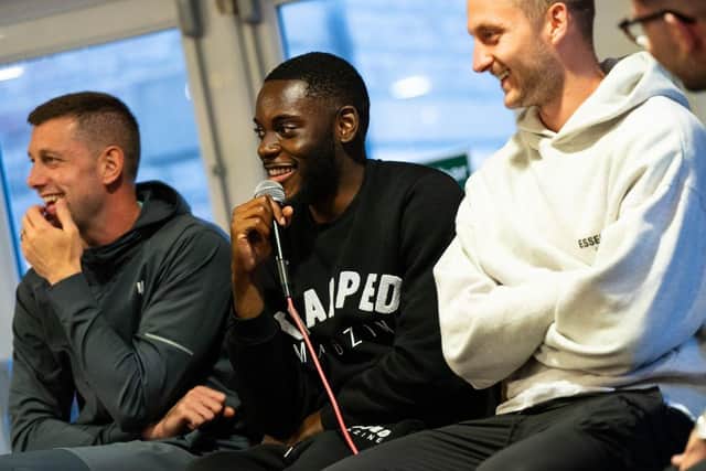 Stoke City Players Frank Fielding Junior Tchamadeu and Ben Wilmot at the Buxton High Peak Supporters Club meet and greet at the Hoffman Bar. Photo Stoke City FC