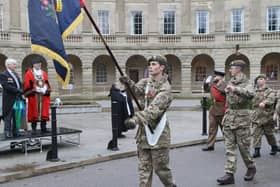 Buxton Remembrance Service, the parade through the Crescent. Photo Jason Chadwick