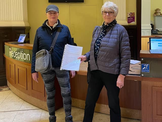 Belper Together Campaigners Jo Ryle And Di Houlden hand over the petition to Derbyshire County Council