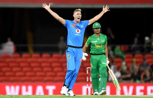 Billy Stanlake in action for Adelaide Strikers during the Big Bash League. (Photo by Bradley Kanaris/Getty Images )