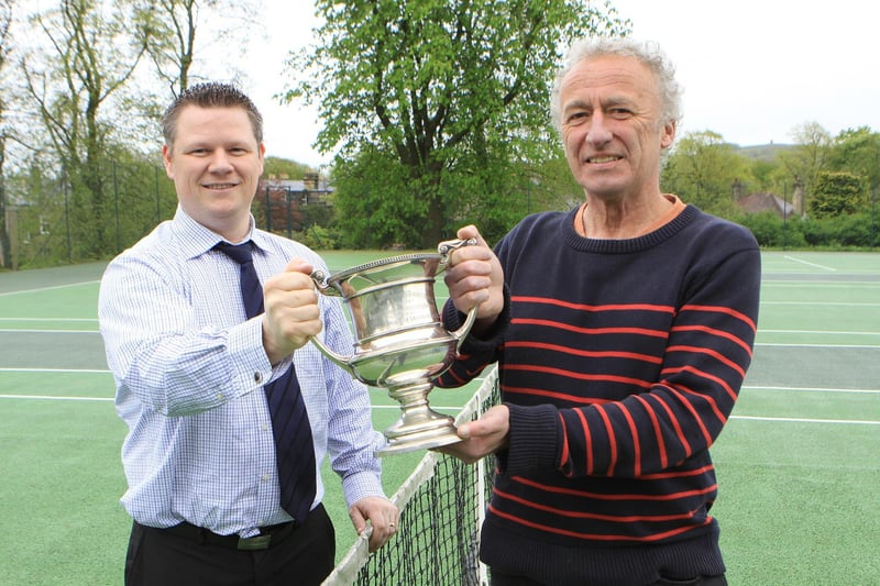 Paul Clements of Wastecycle presents the trophy to Allan Ramsay chairman of Buxton Tennis Club.