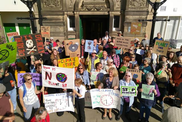 Climate campiagners outside Buxton Town Hall in 2019.