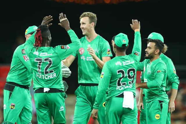 Billy Stanlake takes a wicket for the Melbourne Stars in the Big Bash League. (Photo by Chris Hyde/Getty Images)