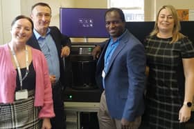 From left, Beth Tumilty and Phil Bell of the GM Pathology Network, with Stockport NHSFT consultant histopathologist Mugtaba Dafalla and technical head of cellular pathology Rachel Rank.