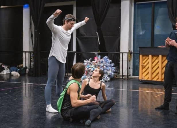 Bruno Serraclara, Julie Nunès and Archie Sherman from Northern Ballet in rehearsals for the new children's production Hansel and Gretel coming to Buxton Opera House. Photo Colleen Mair