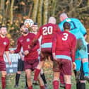 FC Normanton's goalkeeper comes up for a corner at the end of the cup clash with Furness Vale. Photo by Paul Hines.