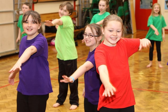 Harpur Hill Primary School practice their Olympic themed routine. Photo Jason Chadwick