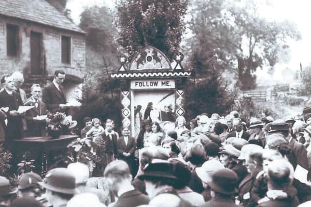 Opening ceremony for the Stoney Middleton well dressing in 1936. Photo: David Thorpe