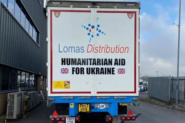 Humanitarian aid stickers were placed on the lorry to hopefully ease its progress through the borders