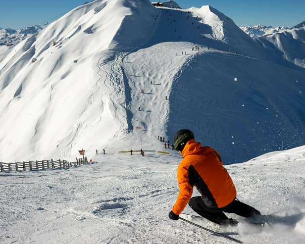 Skiing in the popular family resort of La Plagne in the French Alps