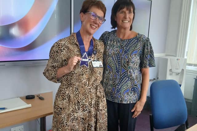 Sharon Hyde from Stepping Hill Hospital receiving her Cavell Star Award for going above and beyond for mums and babies. Photo submitted