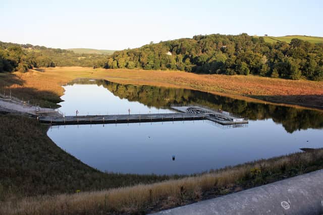 Low water levels at Toddbrook Reservoir in July 2020.