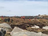 Firefighters at the scene on Kinder Scout