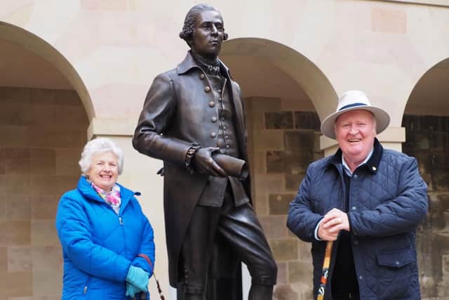 Bill Barratt and Sheila Barratt with the new sculpture - photo by Richard Degg