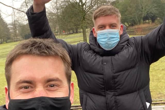 Best pals George Darbyshire, left, and Jake Burnham in Pavilion Gardens after health and safety chiefs signed-off the event