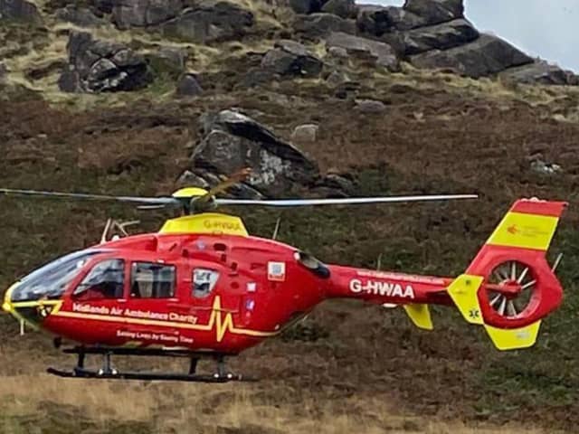 Ambulance crews, including air ambulance, and Buxton Mountain Rescue attended after reports of a fallen climber in the Peak District. (Image: Buxton Mountain Rescue)