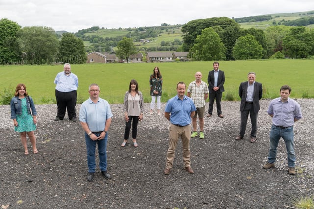 On the site of the planned pavilion, from left, Councillor Sally Curley, Councillor Anthony McKeown, COGS chairman Terry Watson, COGS members Sandy Schofield and Hilda Shepley, David Wilson from Tarmac Tunstead; COGS member Les Footitt; Councillor Alex Dale, Councillor Mike Glover, and Robert Largan MP.