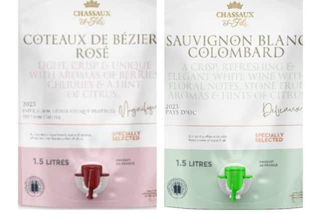 Aldi launches new 1.5l Sauvignon Blanc Colombard and Cotéaux De Beziers Rosé wine pouches for summer .