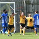 Chris Pauley celebrates after scoring against Shawbury. Photo: John Fryer.