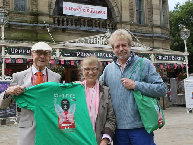 Angela and Tony Lowe have brought a cast of 50 from Belgium to perform Iolanthe in the Gilbert and Sullivan Festival. They were welcomed back by old friend Roy Pickles who was for many years on the stage door at the Opera House. Pic Jason Chadwick