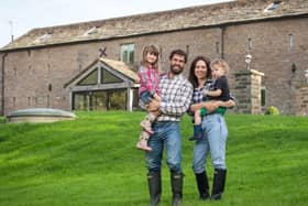 Kelvin Fletcher and his wife Liz with their eldest children, Marnie and Milo, will introduce their baby twin sons to TV viewers on October 15 in the new ITV series, Kelvin's Family Farm.