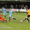 Benito Lowe scores for New Mills last season, which was declared null and void. Boss Birch is hoping to avoid a repeat.