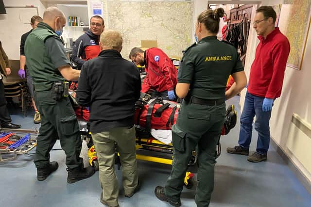 A man sustained a serious head injury after falling in Hayfield. Picture Kinder Mountain Rescue Team.