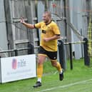 Chad Whyte celebrates scoring against Ashville earlier in the season. Photo: John Fryer.