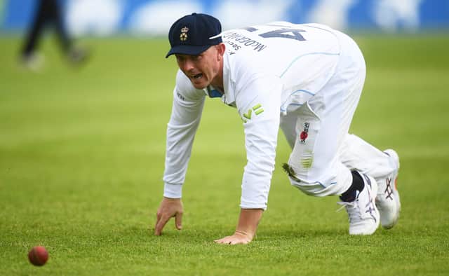Ben McDermott fields the ball during another match to forget for Derbyshire. (Photo by Harry Trump/Getty Images)