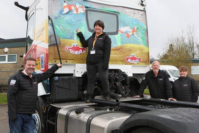 The truck carrying the under the sea art designed by the students, Roger Johnson, Annie Lucas, Tony Strickland and Kathryn Lightbow of Lundy. Pic Jason Chadwick
