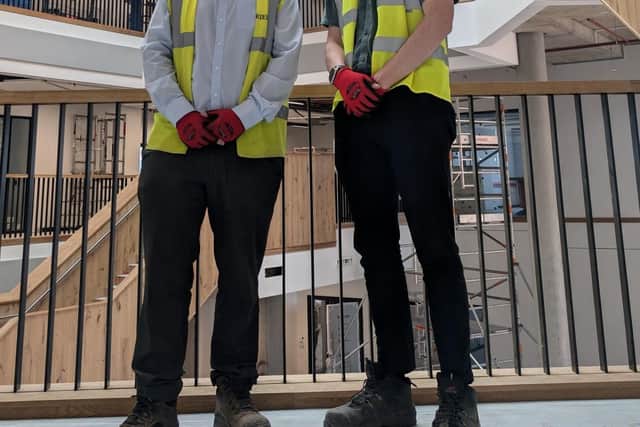 Stephen Pepper and Steve Jones inside the University of Derby's new Business School